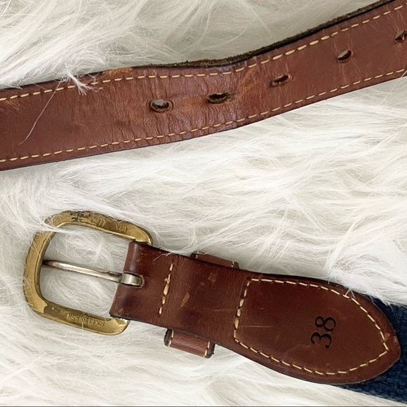 Men’s Navy Blue Brown Marlin Fish Print Solid Brass Belt 43” Length - Picture 5 of 5